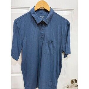 Toad&Co men’s polo shirt, size Large, in blue with subtle horizontal stripes.